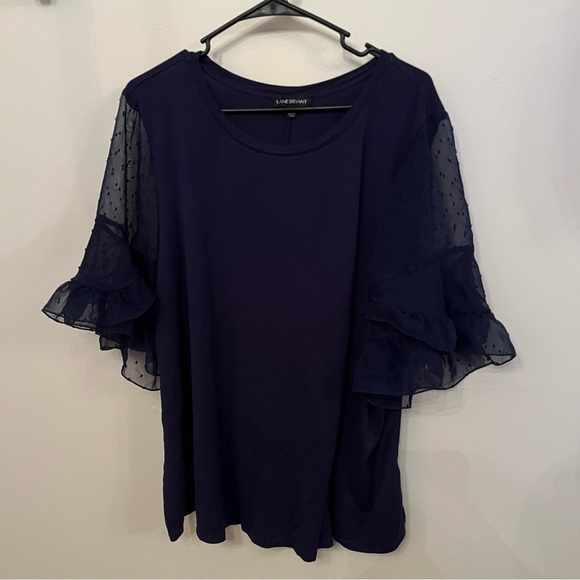 Lane Bryant Ruffle Sleeve Blouse Top Blue 26 - Picture 1 of 4
